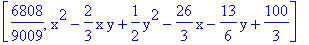 [6808/9009, x^2-2/3*x*y+1/2*y^2-26/3*x-13/6*y+100/3]